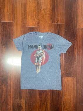 Star Wars The Mandalorian Graphic T-Shirt Grey Blue Heathered Small